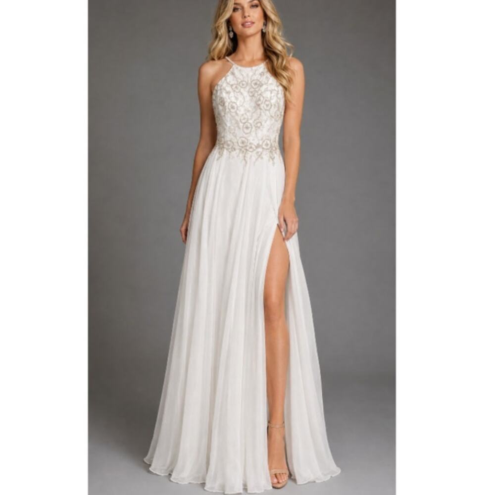 NEW JOVANI Dress Formal Gown 6 White Beads Bridal Wedding Pageant Prom Open Back